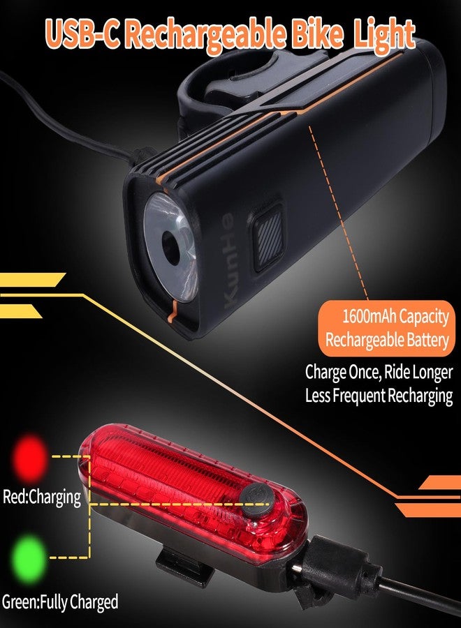 KunHe 227 Lumens 1600mAh Bike Light Set Rechargeable Front & Rear Bicycle Lights with IPX4 Waterproof 4 Modes for Night Cycling - Image 3