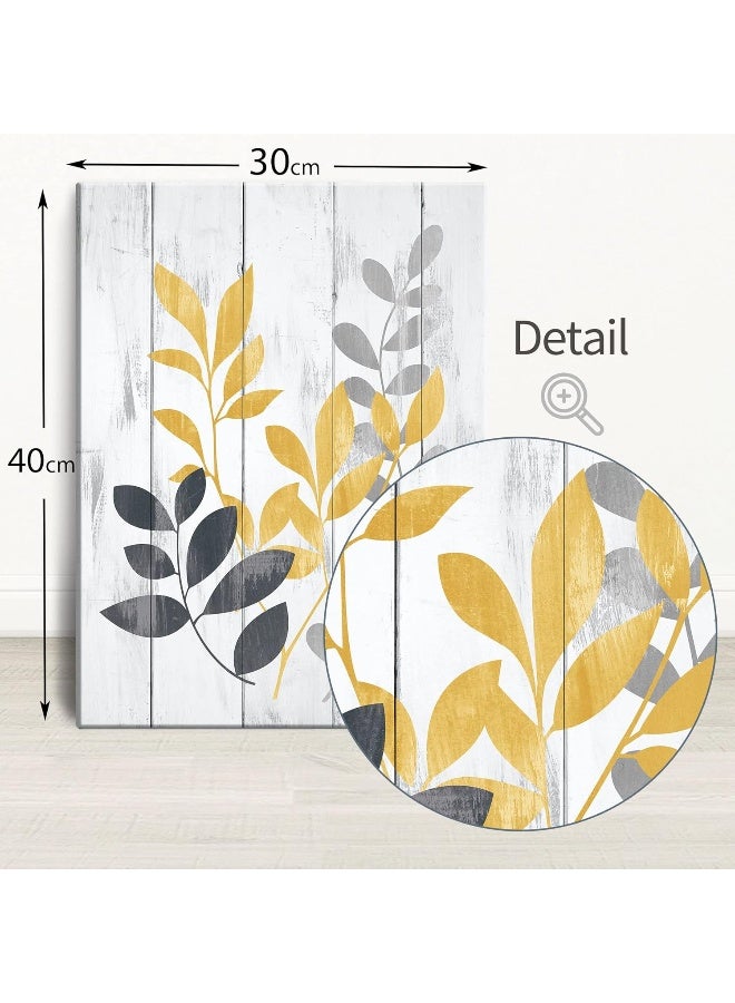SUMGAR Yellow Wall Art Leaf Flower Canvas Pictures Grey and Mustard Olive Leaves Rustic Print Plant Painting Artwork Wall Decor for Bathroom Bedroom 30x40cm, 3 Panels - Image 5
