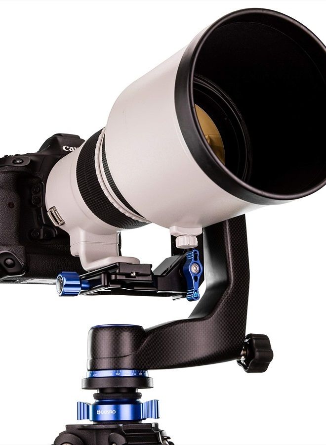 BENRO Carbon Fiber Gimbal Head with PL100W QR Plate, Support Lenses up to 600mm, Pan Adjustments, 50lb Capacity- Black (GH3) - Image 3