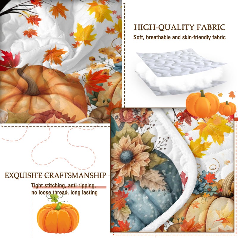 BlessLiving 3 Pieces Colorful Oil Painting Pumpkin Pattern Quilt Set Queen Size for All Seasons Flower Fall Leaves Bedding Set with 2 Pillowcases for Kids Adults Thanksgiving Day Gifts - Image 4