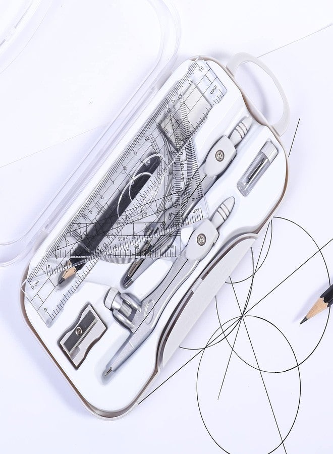 Unjoo Math Geometry Sets 10 Piece Student Supplies with Shatterproof Storage Box,Includes Rulers,Protractor,Compass,Eraser,Pencil Sharpener,Lead Refills,Pencil,for Drafting and Drawings（Grey） - Image 3