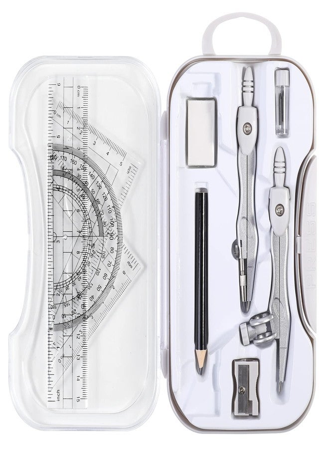 Unjoo Math Geometry Sets 10 Piece Student Supplies with Shatterproof Storage Box,Includes Rulers,Protractor,Compass,Eraser,Pencil Sharpener,Lead Refills,Pencil,for Drafting and Drawings（Grey） - Image 1