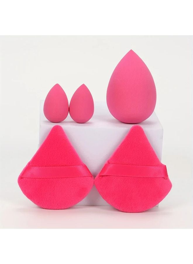 Rose Red 5 Pcs Makeup Sponge Set Water Activated Dual Sided Foundation Applicator - Image 1