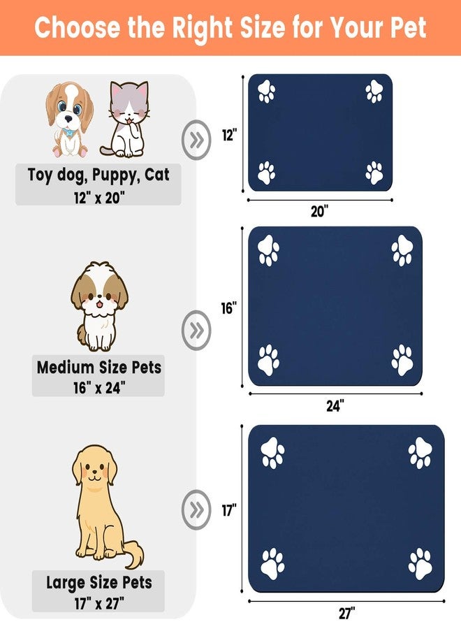 DK177 Pet Feeding Mat-Absorbent Pet Placemat for Food and Water Bowl, with Waterproof Rubber Backing, Quick Dry Water Dispenser Mat for Dog and Cat (20"x12", Navy Blue) - Image 2