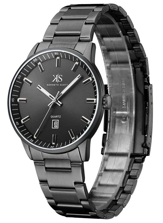 كينيث سكوت Kenneth Scott K22010-BBBB Men's Analog Display Watch & Stainless Steel Strap Black