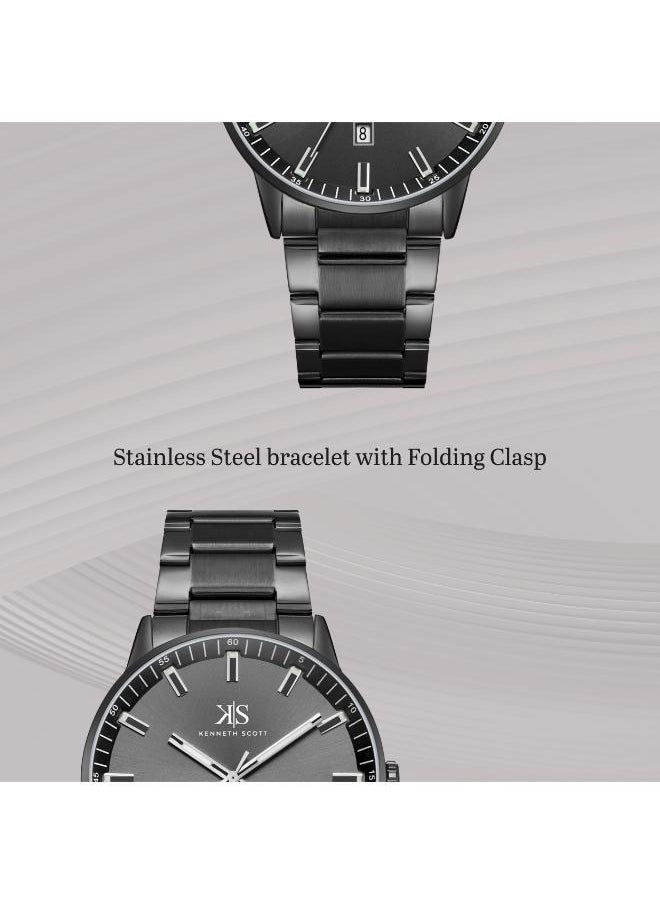 KENNETH SCOTT Kenneth Scott K22010-BBBB Men's Analog Display Watch & Stainless Steel Strap Black  - Image 4
