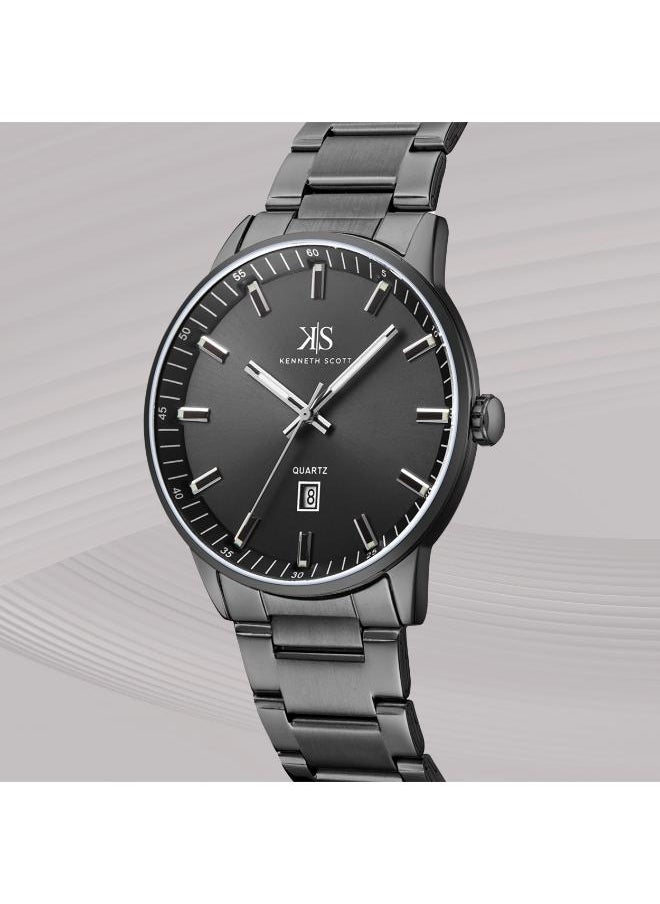 KENNETH SCOTT Kenneth Scott K22010-BBBB Men's Analog Display Watch & Stainless Steel Strap Black  - Image 3