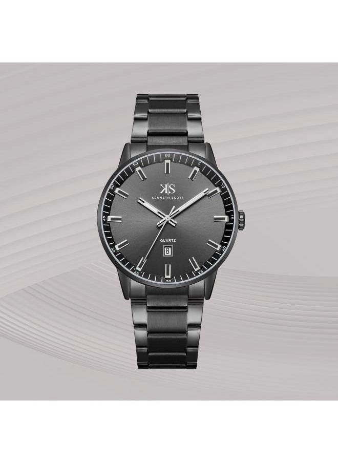 KENNETH SCOTT Kenneth Scott K22010-BBBB Men's Analog Display Watch & Stainless Steel Strap Black  - Image 2