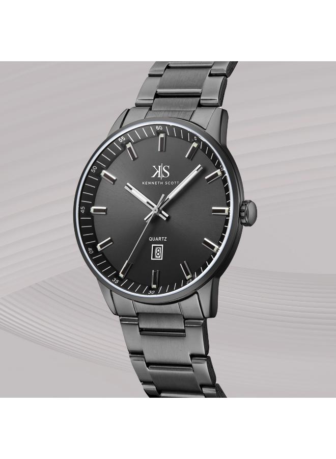كينيث سكوت ساعة كينيث سكوت للرجال بعقارب وسوار ستانلس ستيل أسود - Image 3