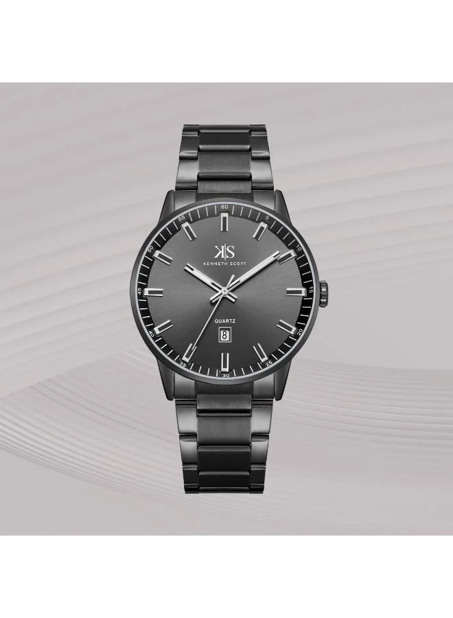 KENNETH SCOTT Kenneth Scott K22010-BBBB Men's Analog Display Watch & Stainless Steel Strap Black