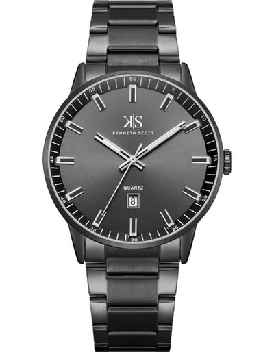 KENNETH SCOTT Kenneth Scott K22010-BBBB Men's Analog Display Watch & Stainless Steel Strap Black