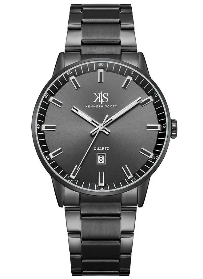 كينيث سكوت Kenneth Scott K22010-BBBB Men's Analog Display Watch & Stainless Steel Strap Black