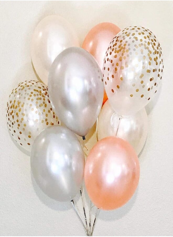 Salux Rose Gold, Silver, White and Multicolor Confetti Balloon for Wedding, Bridal, Birthday, Engagement and other Party 8 pcs - Salux Collection 