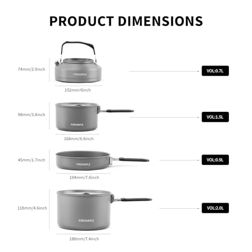 Fire-Maple Feast 4 Camping Cookware Kit Outdoor Cookware Set with Pots, Kettle, Saucepans and Spatula for Hiking Fishing Picnic - Image 4