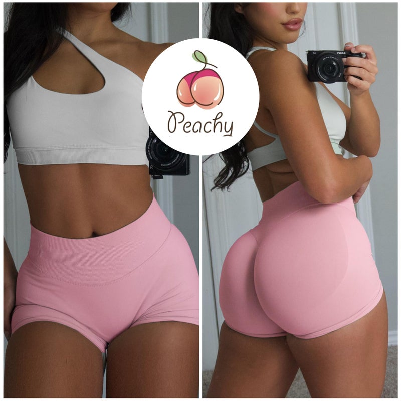 POWERASIA 4.5" Workout Impact Shorts Hidden Scrunch Butt Lifting Gym Booty Biker Shorts for Women Tummy Control Pink - Image 2