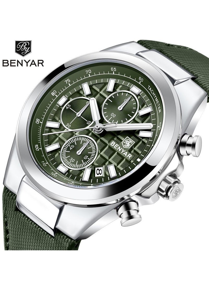 BENYAR Watches for Men Luxury Quartz Water Resistant Watch Men's Chronograph Genuine Leather Strap 5206GN - Image 1