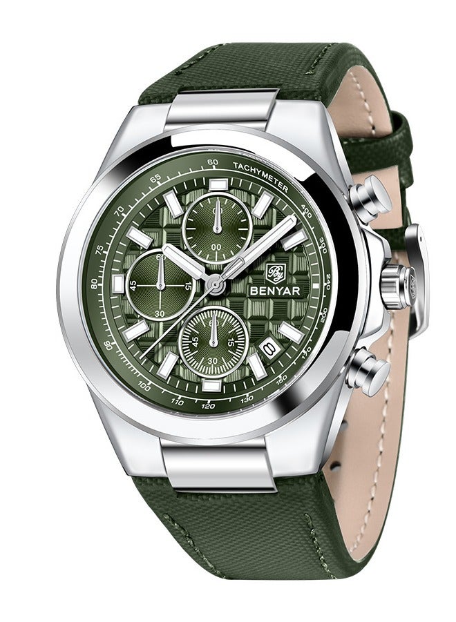 BENYAR Watches for Men Luxury Quartz Water Resistant Watch Men's Chronograph Genuine Leather Strap 5206GN - Image 2