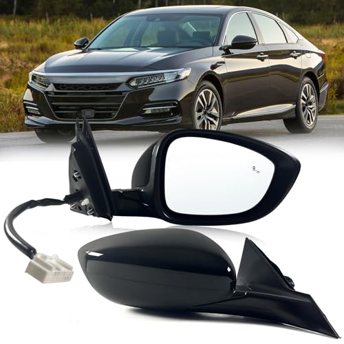 Lqito Left Driver Mirror Fits 2018-2022 Honda Accord LX, Sport With Power Glass， Heated Blind， Spot Detection and Manual Folding Match to Crystal Black Pearl Replace HO1320329 (7Pins) - Image 3