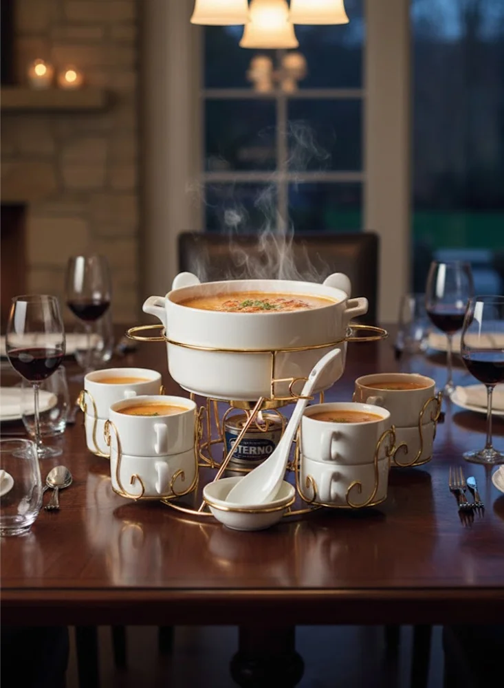 شالو طقم شوربة بورسلين عظام ضحل  قطعة - أناقة أبيض وذهبي