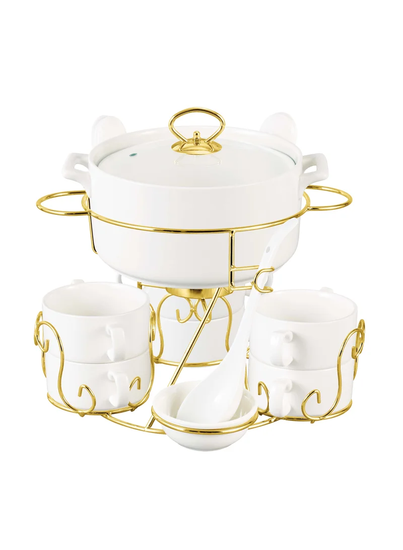 Shallow Shallow Bone China Porcelain 17-Piece Soup Set - White and Gold Elegance - CX1526-WH