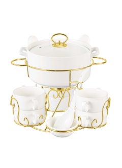 Shallow Shallow Bone China Porcelain 17-Piece Soup Set - White and Gold Elegance - CX1526-WH  - Image 1
