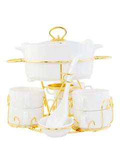 Shallow Shallow Bone China Porcelain 17-Piece Soup Set - White and Gold Elegance - CX1526-WH  - Image 2