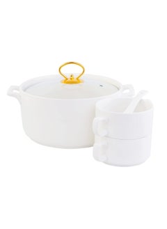 Shallow Shallow Bone China Porcelain 17-Piece Soup Set - White and Gold Elegance - CX1526-WH  - Image 3