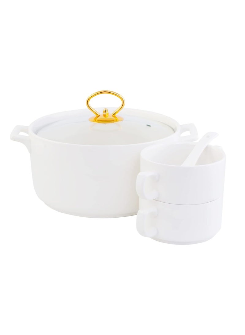 Shallow Shallow Bone China Porcelain 17-Piece Soup Set - White and Gold Elegance - CX1526-WH  - Image 3