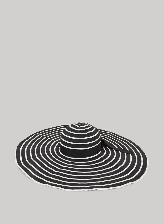 Styli Black and White Striped Sun Hat with Bow