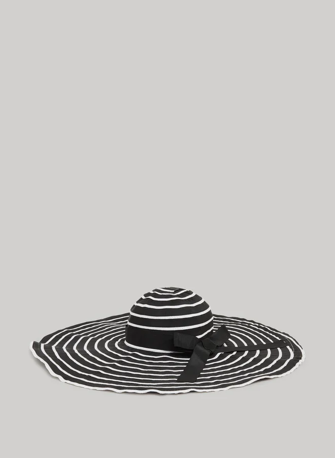 Black and White Striped Sun Hat with Bow