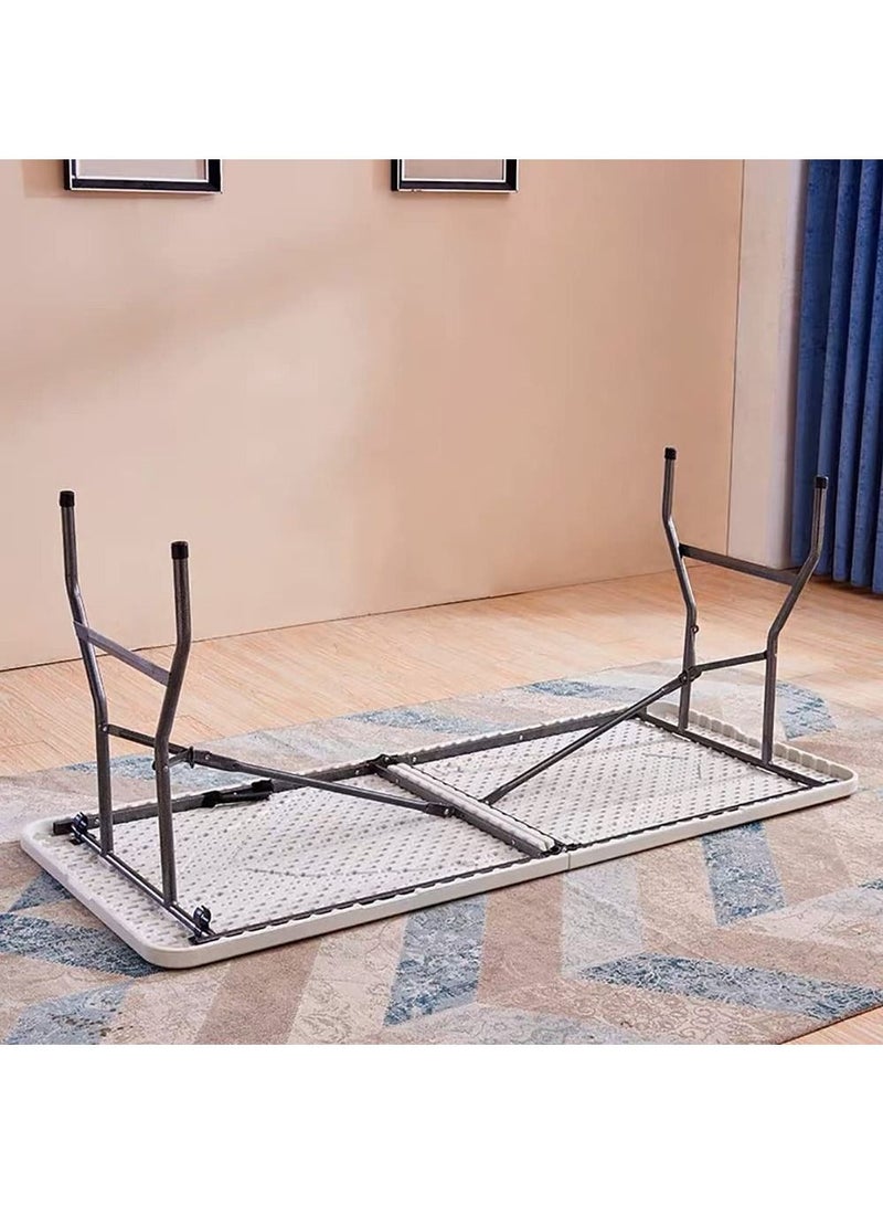 يوريفو طاولة تخييم خارجية خفيفة الوزن قابلة للطي مقاس 120 × 60 × 75 سم من البلاستيك شديد التحمل في الهواء الطلق قابلة للطي طاولة نزهة قابلة للطي لحفلات الشواء يمكن طيها بنصف مع مقبض حمل أبيض - Image 4