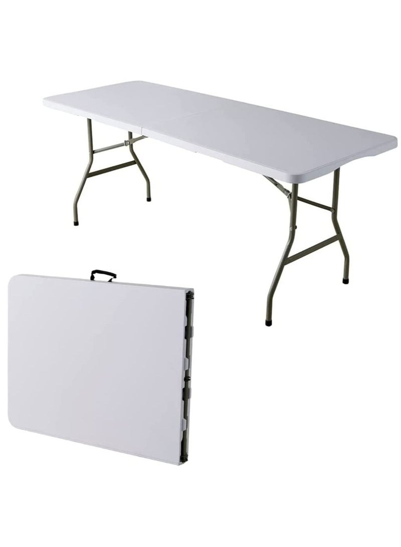 يوريفو طاولة تخييم خارجية خفيفة الوزن قابلة للطي مقاس 120 × 60 × 75 سم من البلاستيك شديد التحمل في الهواء الطلق قابلة للطي طاولة نزهة قابلة للطي لحفلات الشواء يمكن طيها بنصف مع مقبض حمل أبيض - Image 2