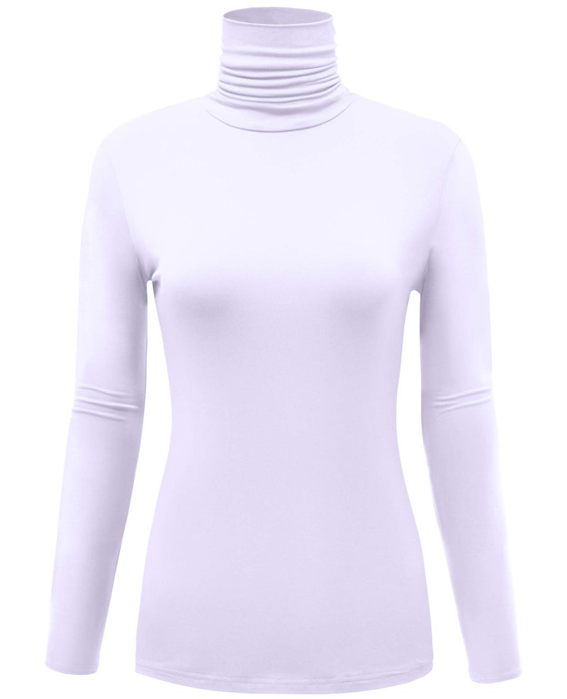 AUHEGN Women Long Sleeve Turtleneck Fitted Soft Stretchy Layer Tee Top (Large, White) - Image 1