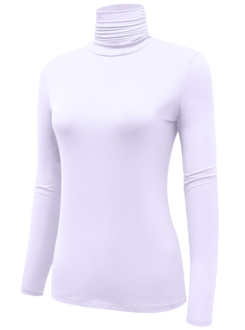 AUHEGN Women Long Sleeve Turtleneck Fitted Soft Stretchy Layer Tee Top (Large, White) - Image 3