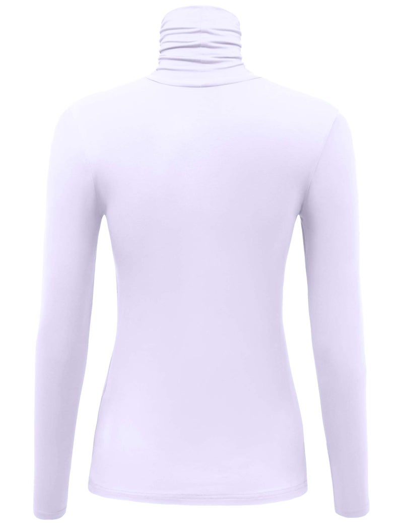 AUHEGN Women Long Sleeve Turtleneck Fitted Soft Stretchy Layer Tee Top (Large, White) - Image 4