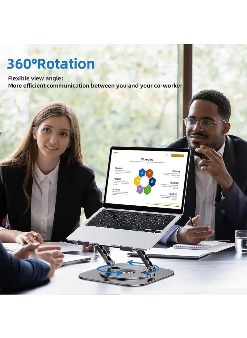Rock Pow Laptop Stand Adjustable Computer Stand Ergonomic Laptop Riser with 360° Rotating Base Notebook Stand Compatible with All 10-17” Laptops - Image 2