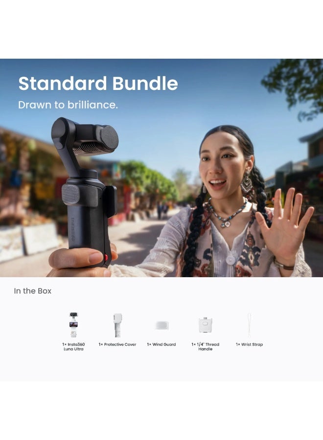 Insta360 Luna Ultra Standard Bundle | 8K Pocket Size Gimbal Camera w/ Dual Leica Lens System + Protective Cover + Wind Guard + Thread Handle + Wrist Strap, For Travel, Vlogging- Cosmic White - Image 2