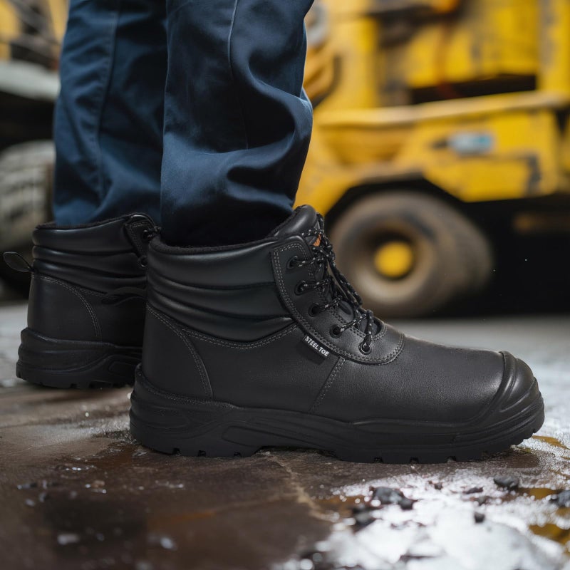 NINGO Steel Toe Work Boots for Men, Non Slip & Puncture Resistant Construction Boots with Breathable Lining, EH Protection, Comfortable Mens Safety Leather Work Shoes for Industrial, Walking Warehouse - Image 2