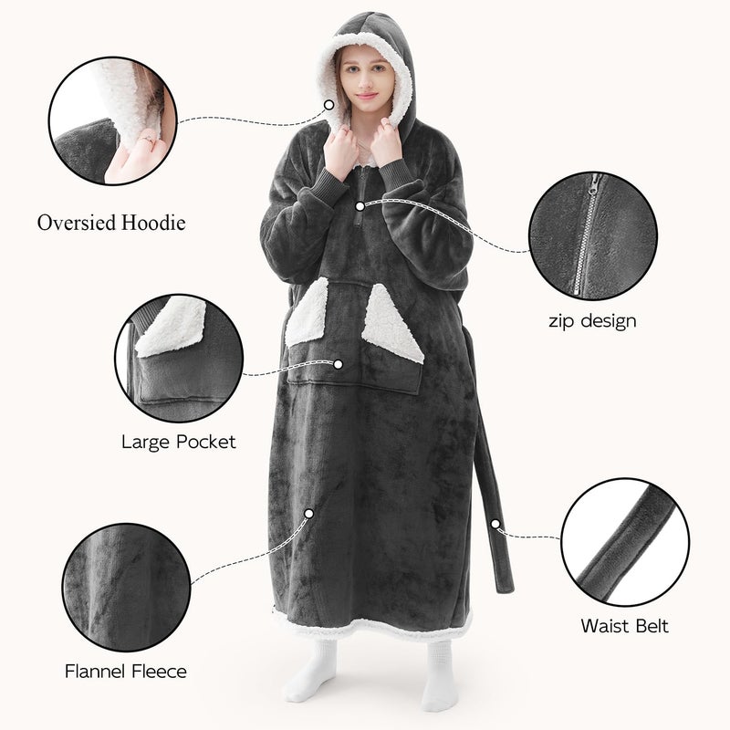 Touchat Wearable Blanket Hoodie as Gifts for Women, Long Sherpa Fleece Hooded Blankets with Oversize Hood and Pocket, Warm and Cozy Sweatshirt with Belt, Winter Gift - Image 3