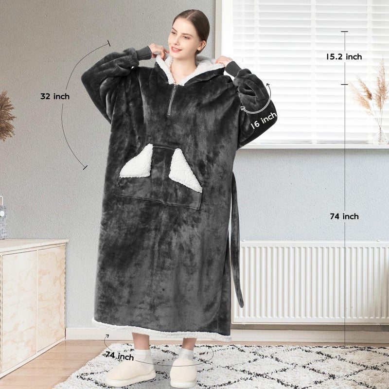 Touchat Wearable Blanket Hoodie as Gifts for Women, Long Sherpa Fleece Hooded Blankets with Oversize Hood and Pocket, Warm and Cozy Sweatshirt with Belt, Winter Gift - Image 4