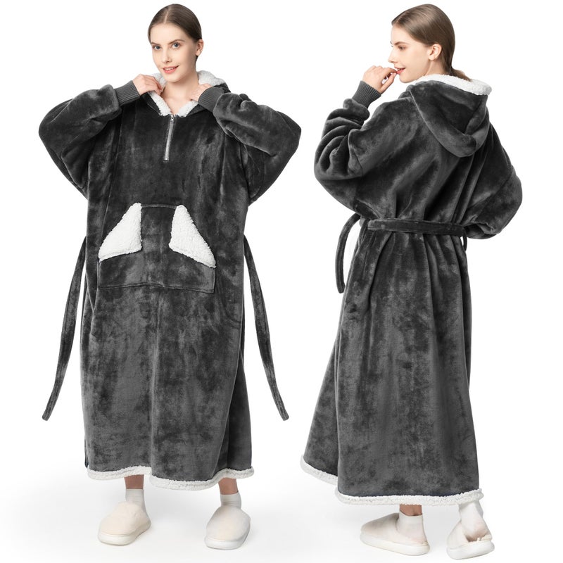 Touchat Wearable Blanket Hoodie as Gifts for Women, Long Sherpa Fleece Hooded Blankets with Oversize Hood and Pocket, Warm and Cozy Sweatshirt with Belt, Winter Gift - Image 1