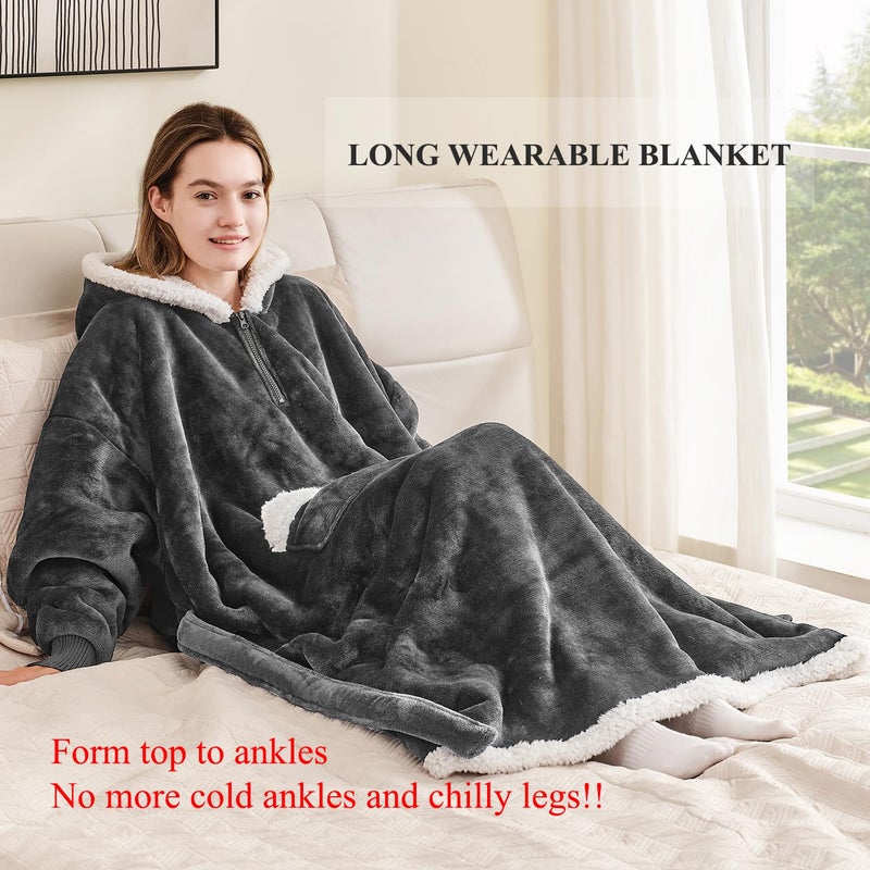 Touchat Wearable Blanket Hoodie as Gifts for Women, Long Sherpa Fleece Hooded Blankets with Oversize Hood and Pocket, Warm and Cozy Sweatshirt with Belt, Winter Gift - Image 2
