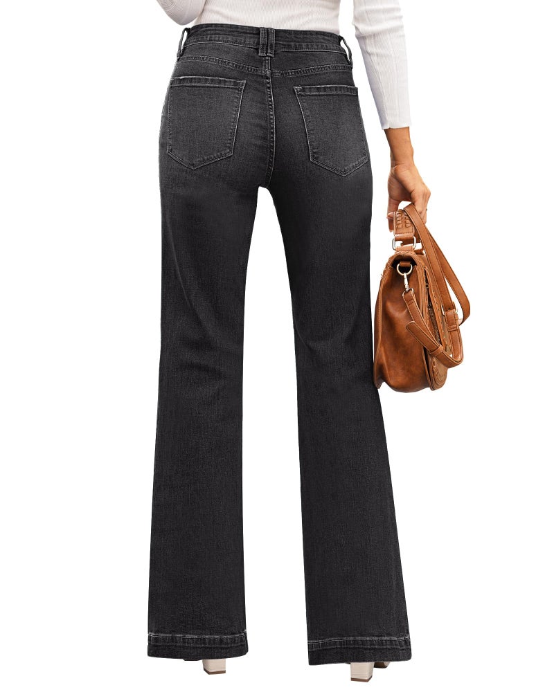 GRAPENT Women Jeans High Waist Cowgirl Pants for Waisted Wide Leg Black Bell Bottom Women's Soft Stretchy Color Size Small 4-6 - Image 2