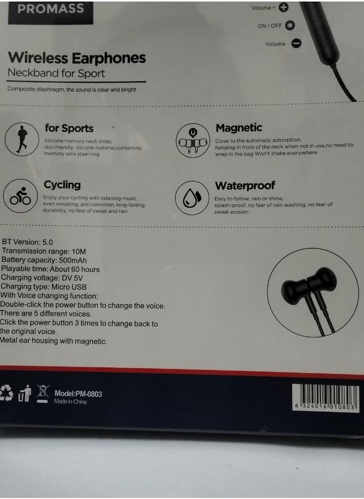 PROMASS Wireless Earphone Neckband For Sport Black 60 Hours Playable Time Black  - Image 3