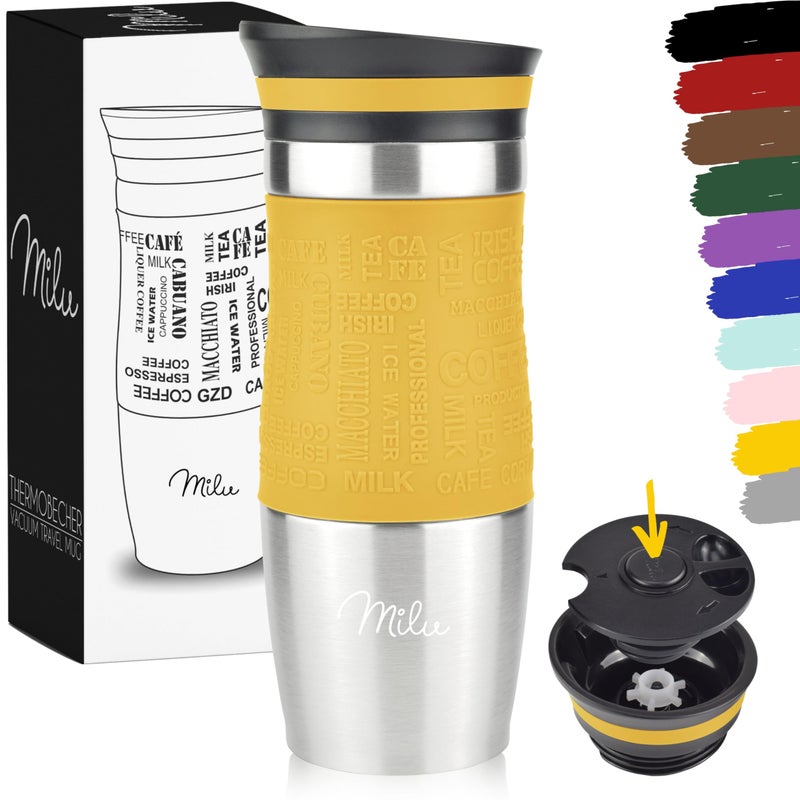 Milu Travel Mug 370ml 450ml  Insulated Coffee Cup to go  100 Leak Proof  Stainless Steel Drinking Mug  Car Mug Double Wall Insulation Thermo Coffee Flask Mango 370ml