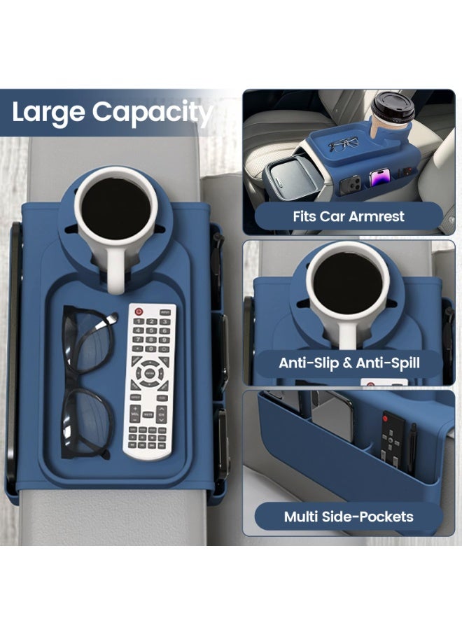 Couch Cup Holder Tray, Silicone Sofa Armrest organizer with Assesory Side Pockets for storage Remotes, Cell-phone,Tablet or Snack, Anti-Spill and Anti-Slip Couch Drink Holder Caddy(Blue) - Image 3