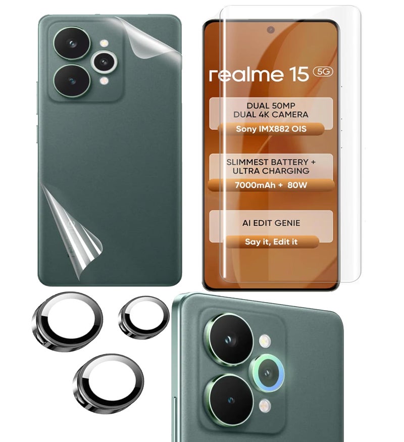 FabeKee UV Tempered Glass Screen Protector Compatible for realme 15 5G | Front And Back Screen Guard With camera lens protector (Combo) - Image 1