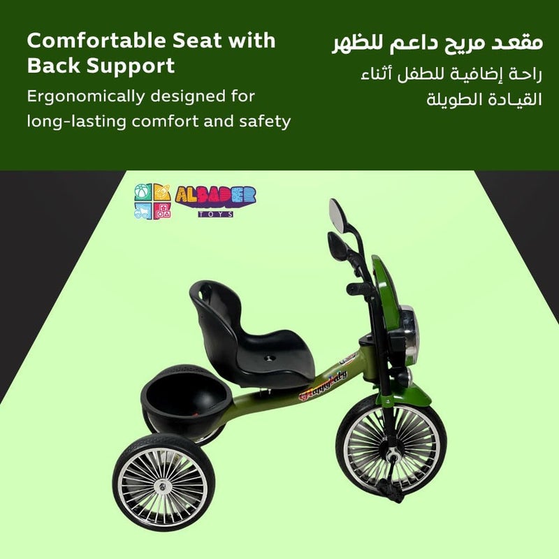 دراجة ALBADER بتصميم دراجة نارية، دراجة ثلاثية العجلات مع أضواء وتأثيرات موسيقية، دراجة أطفال للبنين والبنات، هدية رائعة للأطفال، دراجة ثلاثية للأطفال (غير مجمعة، أخضر) - Image 3