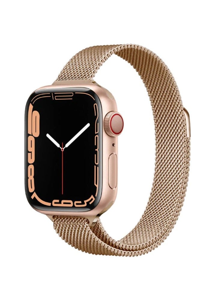 O Ozone Slim Milanese Loop Strap For Apple Watch Series 10 | Ultra 2 | 8 Ultra | 9 | 8 | 7 | 6 , 49/46/45/44/42mm Stainless Steel Magnetic Wristband Smartwatch Band -Rose Gold - Image 1