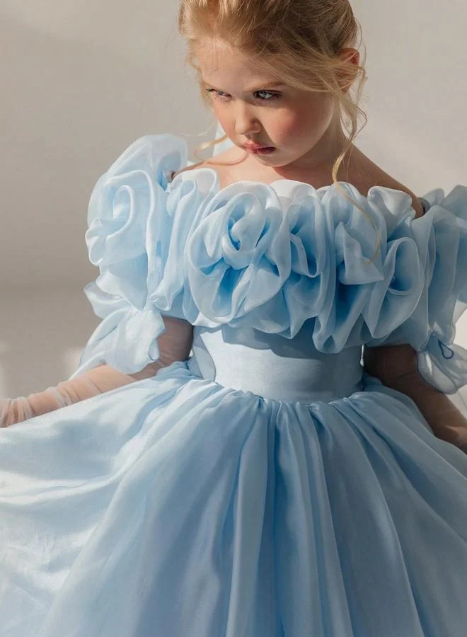 تايك تو Girls Sky Blue Ruched Details A-Line Maxi Dress